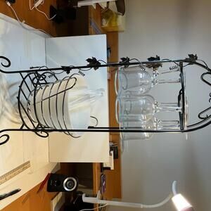 Wrought Iron Poolside Beverage Stand w/Acrylic Glasses & Ice Bucket Patio Bar